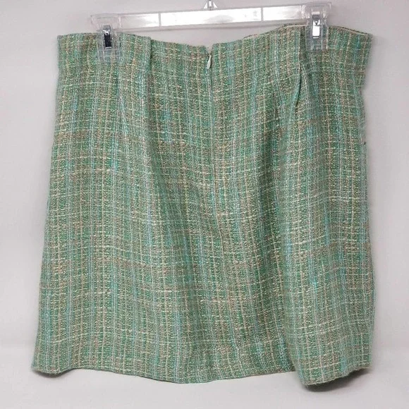 J. Crew Mini Skirt 8 Mint Green Tweed Shirred A-Line Back Zip Front Pockets - Picture 3 of 5